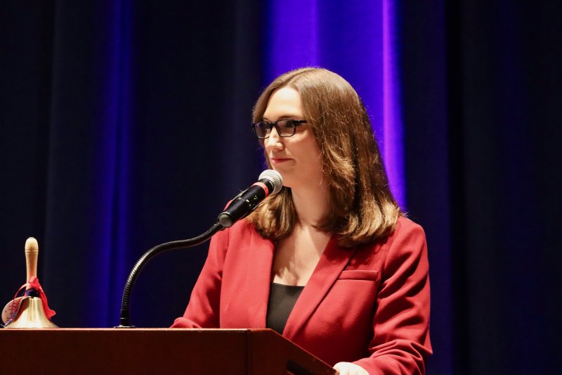 U.S. Rep. Sarah McBride, D-Del, introduces Rep. Jamie Raskin at the event.